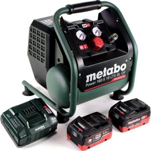 METABO 18V COMPRESSOR POWER 160-5 18 LTX BL OF c/w 2 X 5.5AH BATTERIES